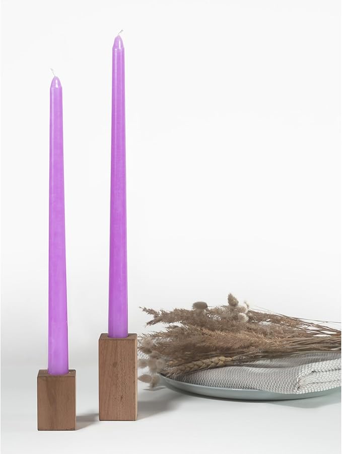 CANDWAX Lavender 14 inch Taper Candles Pack of 4 - Unscented Smokeless Dripless Candlesticks - Perfect for Special Occasions, Ordinary Dinners, Holidays and as Easter Candles - Lilac Candle Sticks