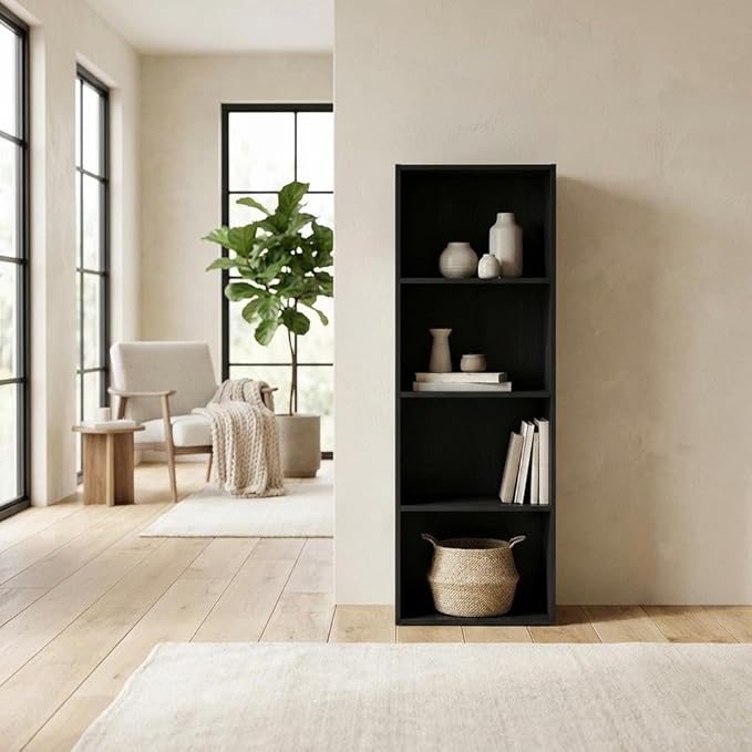 Furnifact Blackwood 4-Tier Open Shelf Bookcase, Sturdy Wood Construction, Modern Design, Suitable for Living Room, Office, and Library Storage
