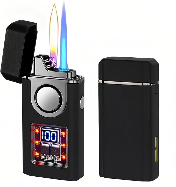 Smart Voice-Activated Lighter - 3 Flames (Blue Torch, Soft Flame & Dual Arc) - Windproof Refillable & Rechargeable Butane Lighters with Multiple Ignition Methods (Without Fuel) (Matte Black)