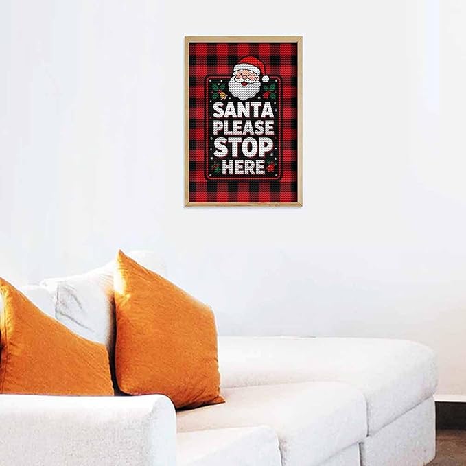 AIVKIEJK Diamond Painting Kits for Adults - Holly & Stars, Santa Please Stop Here Painting DIY 5D Full Drill Diamond Dots Paintings with Diamonds Gem Art and Crafts Home Decor 8"x12"
