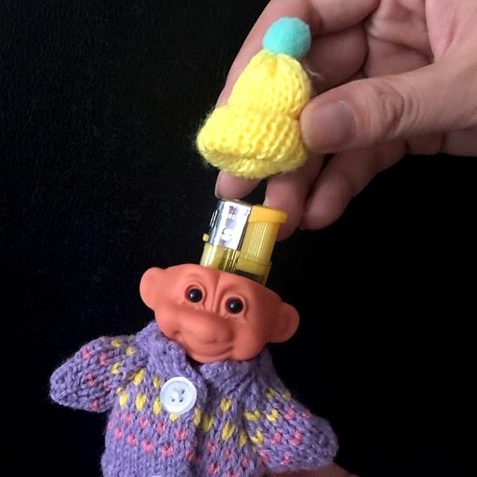 2 Pack Cute Troll Dolls Lighter Case Silicone Funny Mini Dolls Lighter Sleeve with Sweater &Hat for 3.2in Regular Lighter (Lighter not Included) (Purple & Pink)