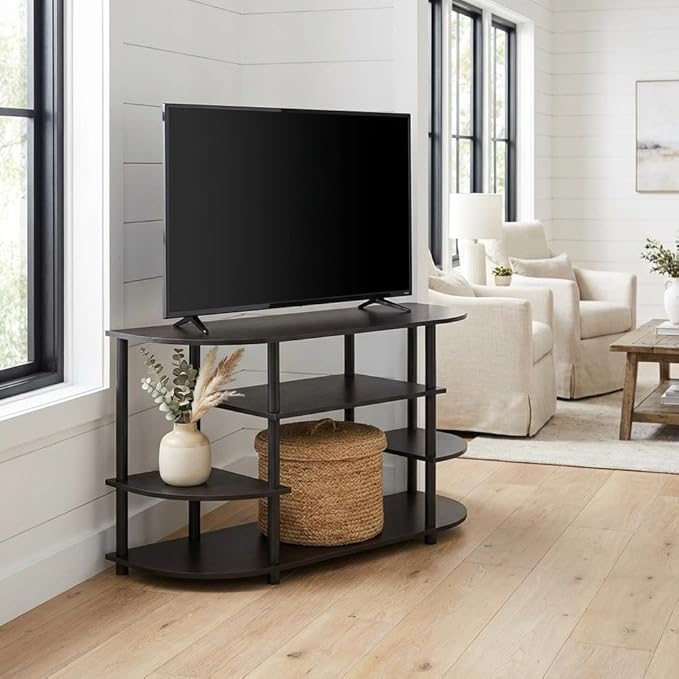 Furnifact White Corner TV Stand with Simple Design, Durable Composite Wood and PVC Tubes, Modern Style, Suitable for Living Room Entertainment Area
