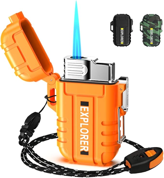 Torch Refillable Windproof Outdoor Gas Lighter - Adjustable Jet Flame, Fireplace, Fireworks, Grill, Camping, BBQ - Gifts for Men. (Orange)