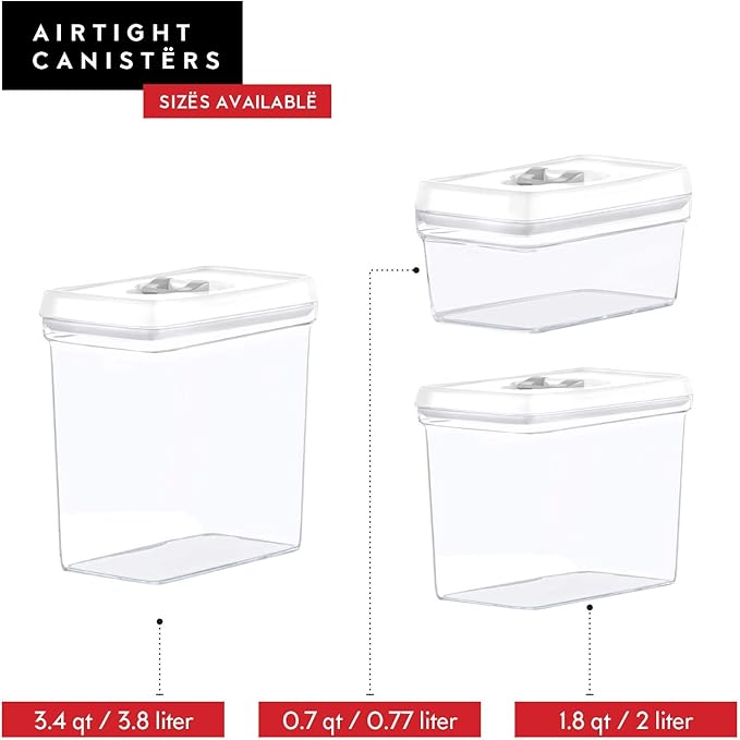 DWËLLZA KITCHEN Large Airtight Food Storage Containers with White Lids (3.8L, 0.8L) - Clear Plastic Bulk Food Pantry & Kitchen Storage Containers for Flour, Sugar 4 Pc BPA-Free, Keeps Fresh & Dry