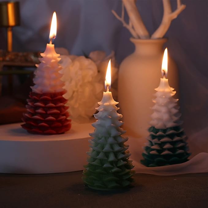 ZAKVOOR 3D Large Christmas Tree Shape Candle Mold Pine Tree Shape Silicone Mold for DIY Candle Making, Holiday Crafts, Soap Molding, Resin Casting