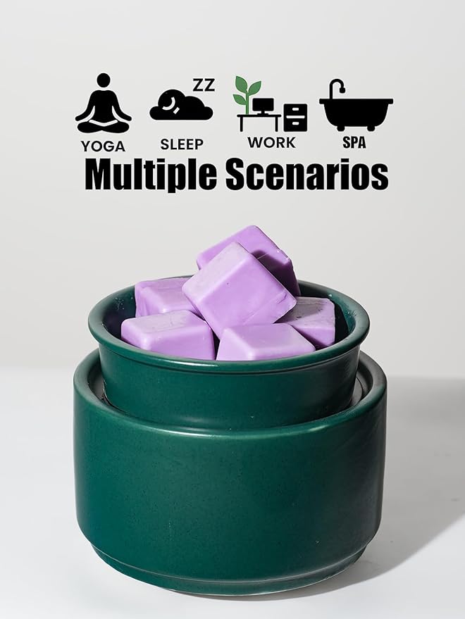 Ceramic Electric Wax Melt Warmer & Cube Oil Melter Cute Small Warmers Aromatherapy for Home Decorative Burner Melts Scented Candle Tart Scent Warm Fragrance (Dark Green)
