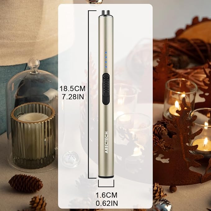 ARECTECH Electric Candle Rechargeable Lighter Arc Plasma Lighters for Candle Kitchen Camping Christmas Type-C Gold