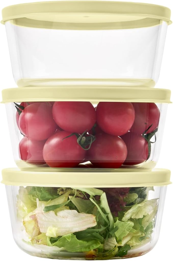 DURA LIVING Borosilicate Glass Food Containers - 6 Piece Set (2 cup) - Premium Storage Solution Microwave & Dishwasher Safe, BPA-Free Lids, White