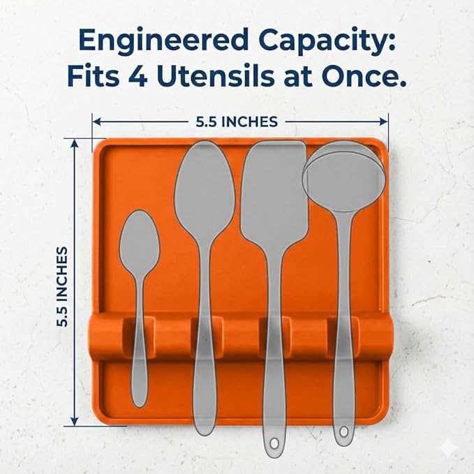 Cooler Kitchen Orange Silicone Spoon Rest for Stove Top with Drip Pad (Two Pack) - Heat Resistant BPA Free Utensil Rest & Spoon Holder for Kitchen Counter - Grill Utensil Holder - Spatula Holder