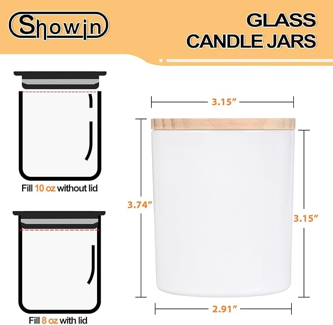 10 OZ Thick Candle Jars for Making Candles 15 Pcs, Empty Jars with Wood Lids for Candle Making, Sample Container, Glossy White