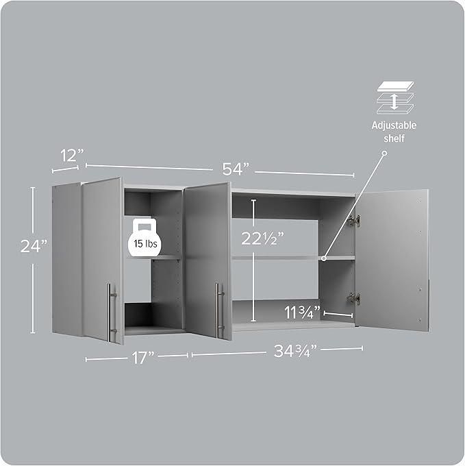 Prepac Elite 54" Wall Cabinet, Light Gray Storage Cabinet with 2 Adjustable Shelves, Storage for Pantry, Kitchen and Bathroom 12" D x 54" W x 24" H