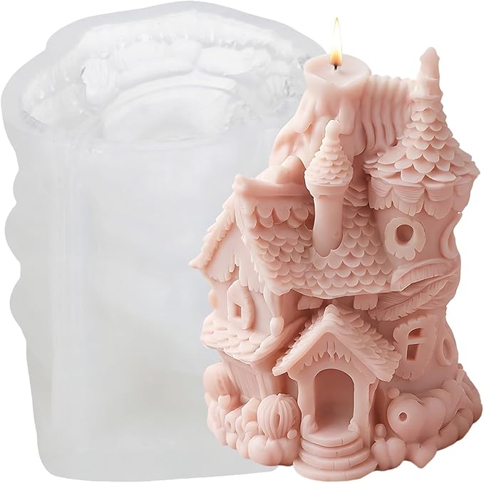 XIAOSHUI Forest Magic Cottage Candle Molds House Candle Silicone Mold for Candles Making Resin Casting Aromatherapy Candles Gypsum Craft Home Decorate