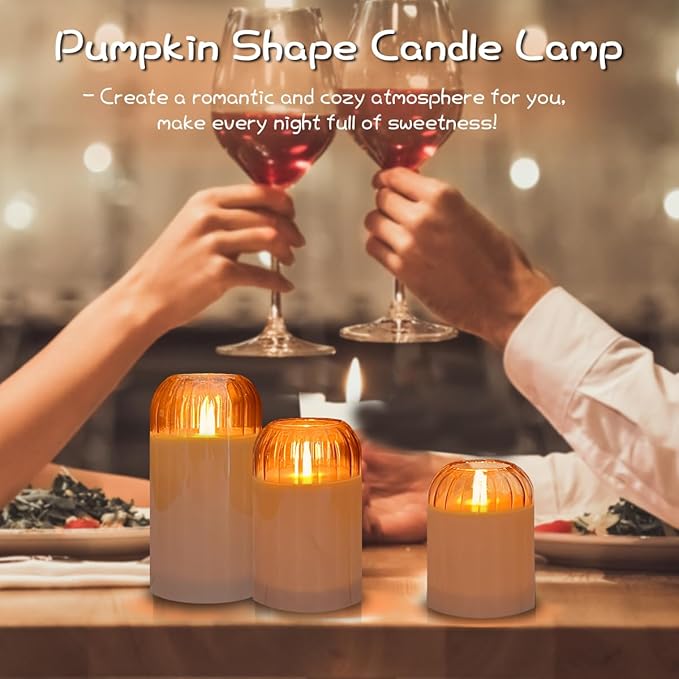 Rechargeable Jar Flameless Candle, Flashing LED Pillar Real Wax Candle with Remote Control and Timer, Black Pumpkin Glass Electronic Candles for Room Decoration, 1 Set of 3