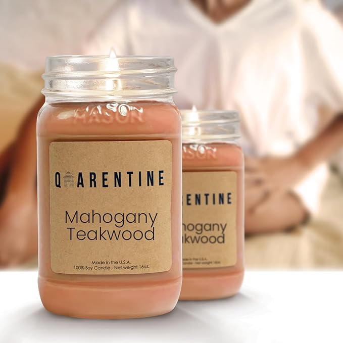 Organic Soy Wax Mahogany Teakwood Scented Vegan Candle | Rich Wood Aroma | 100% Pure Soy & Essential Oils | Long-Lasting Scent | Hand-Poured in The USA | Perfect for Aroma Therapy(16oz)