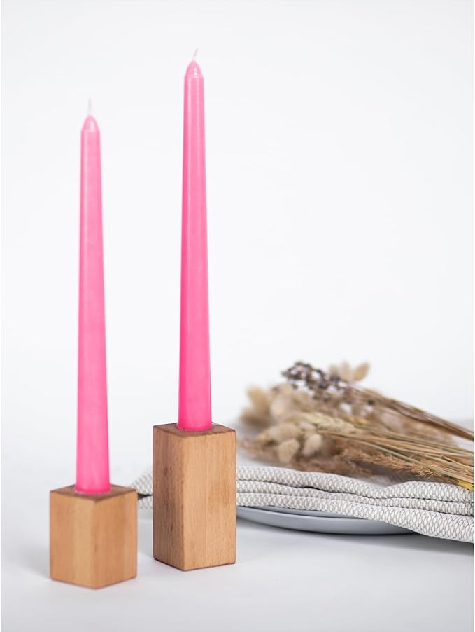 CANDWAX Pink 10 inch Taper Candles Set of 12 - Unscented Smokeless Dripless Pink Candlesticks - Perfect as Easter Candles and for Holidays, Ordinary Dinners and Special Occasions - Tall Candle Sticks