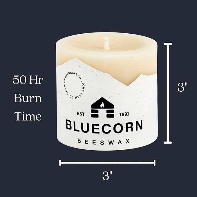 Bluecorn Beeswax 100% Pure Beeswax Pillar Candles | Ivory White 3x3 Pillar Candle Set | Non Toxic, Unscented, Clean Burning | Cotton Wick, Dripless, 50 Hr Long Burning | Handmade in USA | 6 Pack