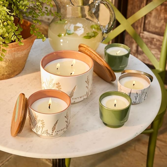 Thymes Scented Candles for Women & Men – Tin with Lid – Luxury Home Decor – Citronella Candles with Notes of Olive Leaf, Lemongrass, & Gardenia – Outdoor Decor (Citronella Grove, 6.5 oz)