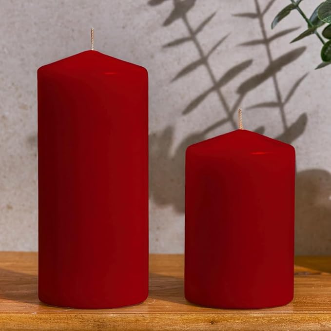 Simply Soson Red Pillar Candles Bulk - 3x6 Inch, Set of 6 Unscented Pillar Candles, Elegant Tall Pillar Candle, Round Cone tip Pillar Candle for Home Decor, Dinner, Wedding, Party, & Restaurant
