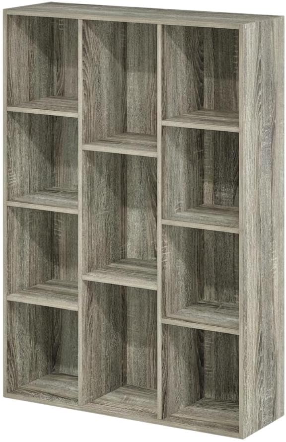 Furnifact French Oak 11-Cube Reversible Open Shelf Bookcase, Durable Wood Construction, Multi-Functional Storage Solution, Modern Wooden Design