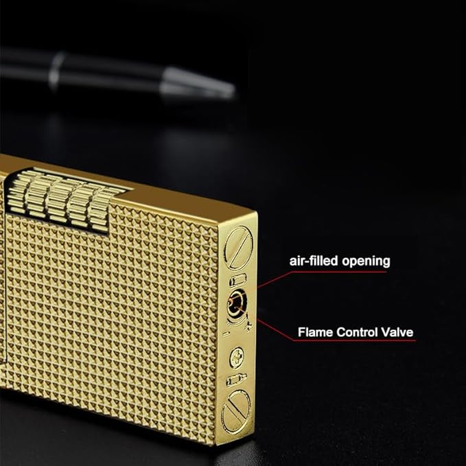 Unique Butane Lighter, MultiCut Geometric Diamond Design, Refillable Lighter Soft Flame, Flip-Top Metal Gold Side Wheel Frosted Pocket Lighter, Gifts for Men, Father, Husband (No Fuel)
