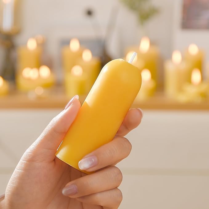 Small Pillar Candles 4-Pack - 10-Hour Long Burning 100% Natural Beeswax Candles, Perfect for Everyday Use, Home & Travel, Power Outages，Classic Pillar Style (3.5"x1.3")
