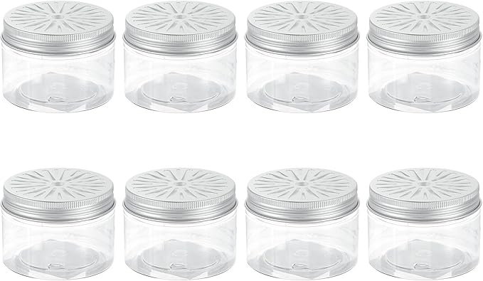 HARFINGTON 8 Pcs Empty Scent Beads Storage Container 4oz/120ml Air Freshener Tins Round Refillable Spice Containers Plastic Jars Sample for Air Freshener Candles Travel Storage