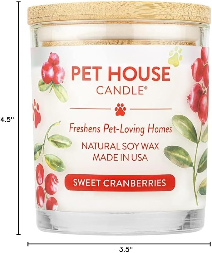 Pet House Cranberry Candle Plant Based Clean Burning Scented, Long Lasting Pet Odor Candle for Home - Sweet Cranberries