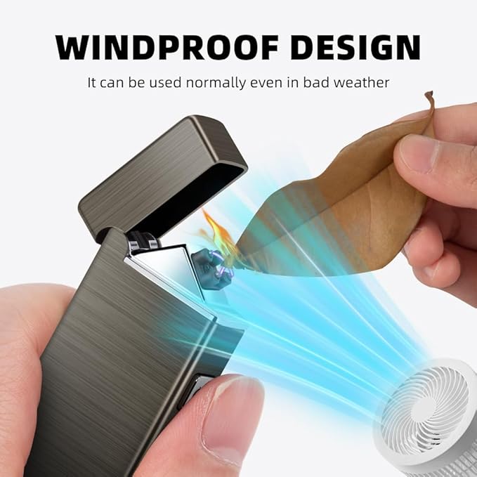 LcFun Electric Lighter USB Rechargeable Windproof Flameless Plasma Dual Arc Lighter Small Metal Pocket Lighters for Camping, Birthday Gifts for Men Husband (Nickel Brushed)