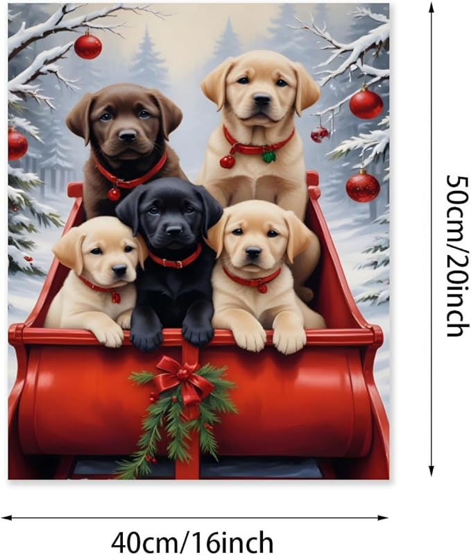 QZOTRXI Christmas Paint by Number Kits for Adults, Easy Dog Winter Sledding Paint by Number Kits, DIY Christmas Dog Paint by Numbers Kits for Home Wall Decor UNFRAMED 20x16 inch