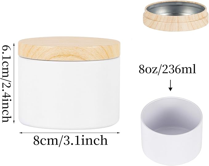 24 Pcs 8oz Candle Tins - Matte White Bulk Empty Candle Jars with Wood Grain Lids, Candle Jars for Making Candles,Candle Making Kit for Adults