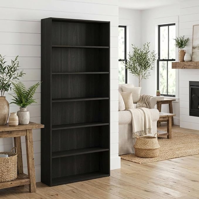Furnifact Espresso Wood Bookcase with Sturdy Construction, Modern Design, and Versatile Storage for Living Room, Bedroom, or Office