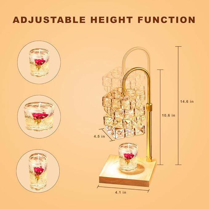 Candle Warmer Lamp with Timer and Dimmer, Electric Wax Warmer Height Adjustable,Table Light Imitated Crystal Shape No Flame with 2 Bulbs,Home Bedroom Decor, Birthday Gifts for Women Mom