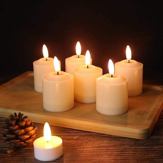 GenSwin Flameless Waterproof Pillar Candles Flickering with Remote & Timer, Battery Operated LED Votive 3D Wick Candles for Indoor Outdoor Lanterns 6 Pack Ivory(Battery Include, 2 x 3.2 Inch)