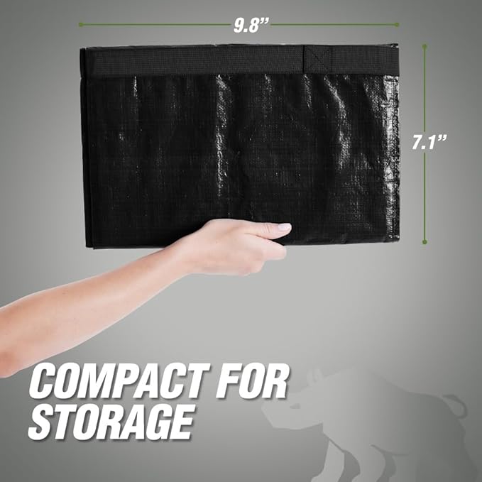 RUGGED RHINO Heavy Duty Extra Large Moving Bags, Durable Bag with Strong Handles and Zipper, Moving Boxes Alternative for College Packing, Holiday Décor, Space Saving Storage with Label, 2 Pack Black