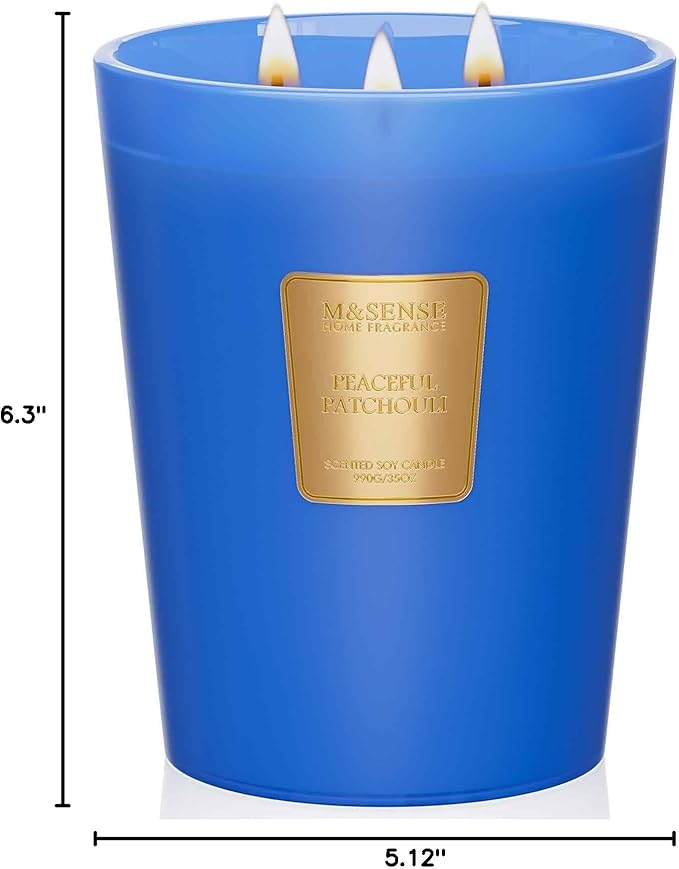 M&SENSE Patchouli Soy Large Candles, 3-Wick 35oz 150H Long Lasting, Aromatherapy Candle for Meditation Stress Relief Home Décor