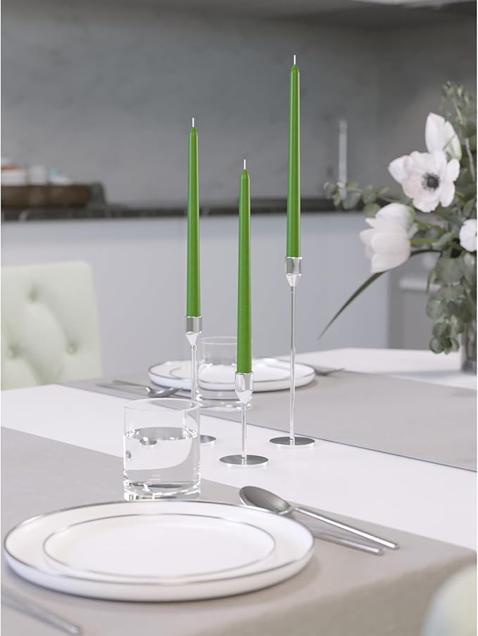 CANDWAX 10 inch Candlesticks Set of 12 - Dripless Taper Candles Perfect for Party or Decor - No Drip Grass Green Candle