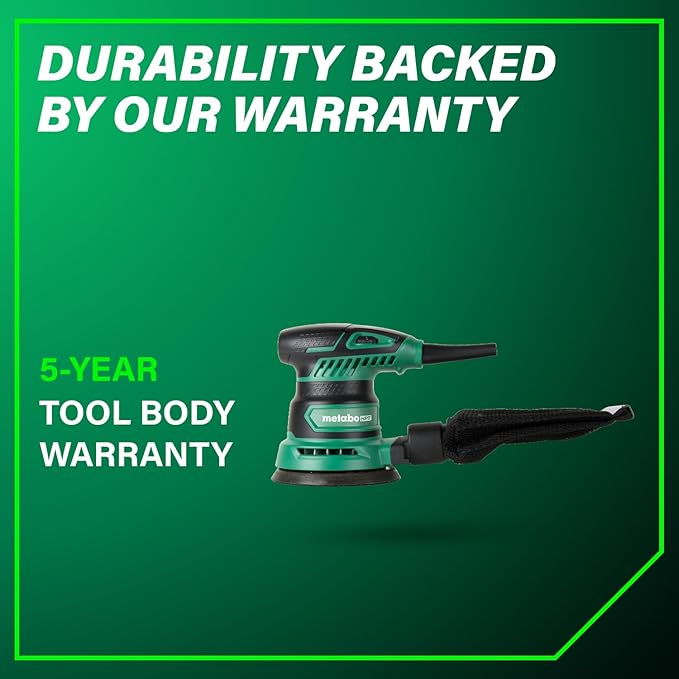 Metabo HPT 5-Inch Random Orbit Finishing Sander, Variable Speed, Palm-Style Comfort Grip, 230W 2.8 Amp Motor, 9,000-13,000 RPM, Dust Collection Hose Connector, Compact and Lightweight Design, SV13YST
