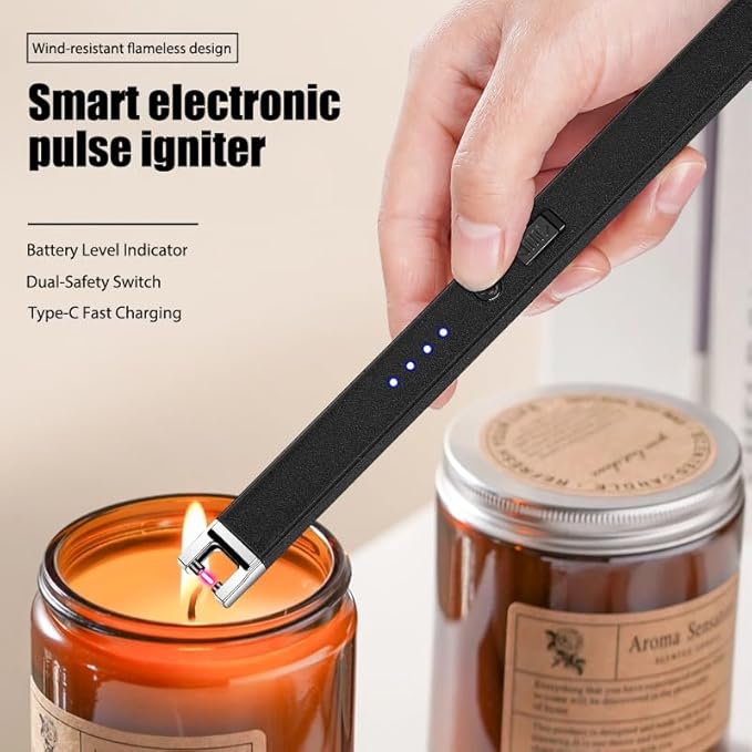 Candle Lighter Electric Arc Lighters for Candle, Long Neck Flameless & Windproof Rechargeable USB, Camping BBQ (Blue)
