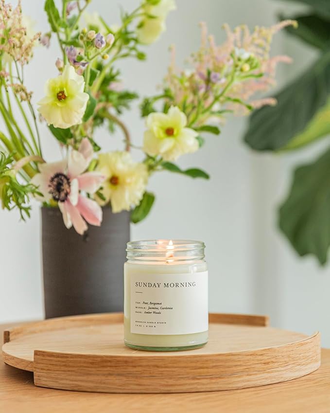 Brooklyn Candle Studio Sunday Morning Jar Candle - Luxury Scented Candle, Vegan Soy Wax, Hand Poured in The USA, 50 Hour Slow Burn Time - 7.5oz