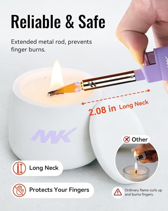MK Candle Lighter, Butane Refillable Wind-Resistant Flame, 4-Pack for BBQ, Camping, Outdoor Use (Harmony-5PC)