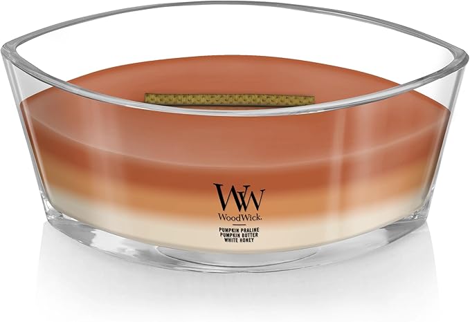 WoodWick Pumpkin Gourmand Trilogy Holiday Candle Gifts for Women and Men, 16 oz Ellipse Trilogy Candle with Crackling Wick