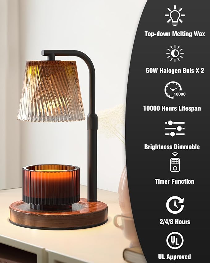 Candle Warmer Lamp with Timer Dimmable for Women, Adjustable Height Candle Warmer for Jar Candles, Electric Wax Melt Warmer lamp with 2 Bulbs, Housewarming Gifts New Home Decor