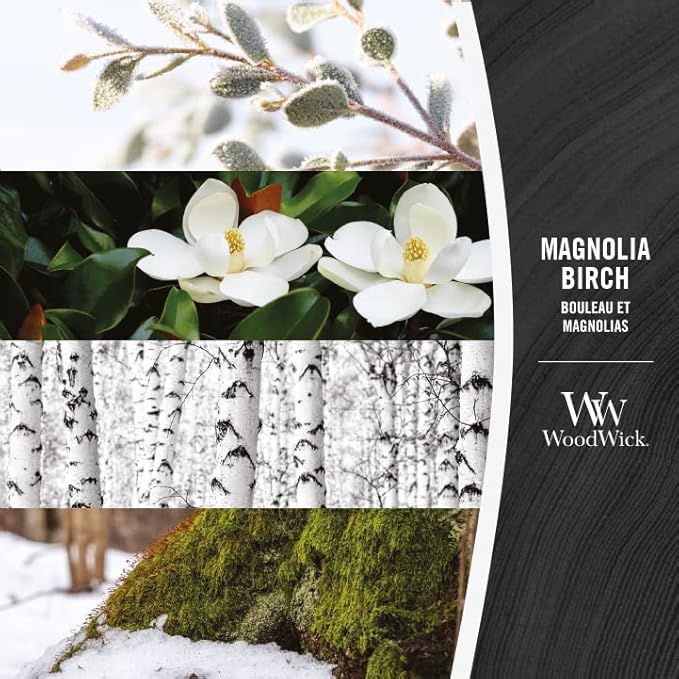 WoodWick Magnolia Birch Holiday Candle Gifts for Women and Men, 16 oz Ellipse Candle with Crackling Wick