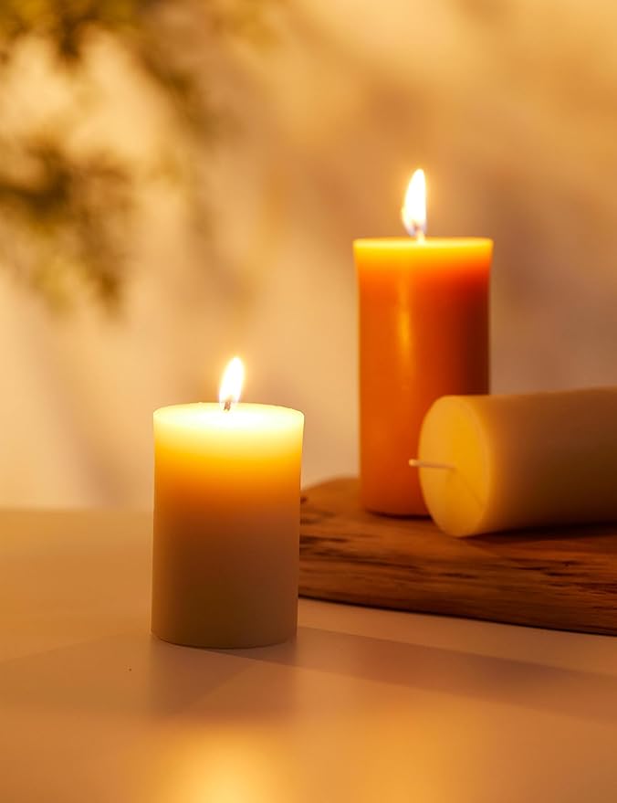 100% Pure Natural Beeswax Pillar Candles-28 Hours Long Burning Time Emergency Beeswax Candles | Organic Bees Wax for Home, Prayer, Christmas, Party | Unscented, Smokeless, Dripless 1 Pack (2×4 inch)