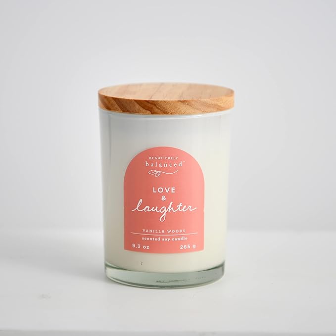 Scented Lidded Glass Soy Candle, Love + Laughter, 9.3 oz.