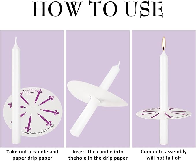 200 White Church Candles with Drip Protectors for Devotional Candlelight Vigil Service, Box of 200 Candles, Unscented White 5" H X 1/2" D, No Smoke