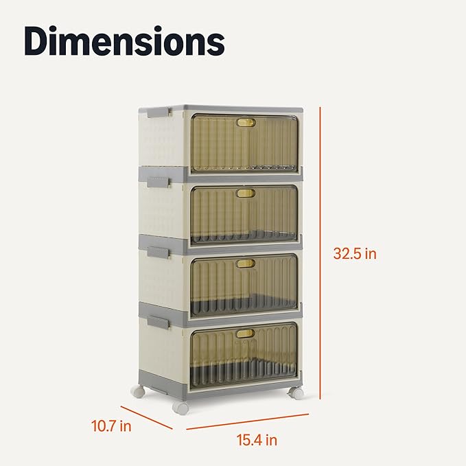 Amazon Basics 4-Tier Storage Bins with Lids, Stackable and Collapsible, 23QT per Tier, 92QT Total Capacity