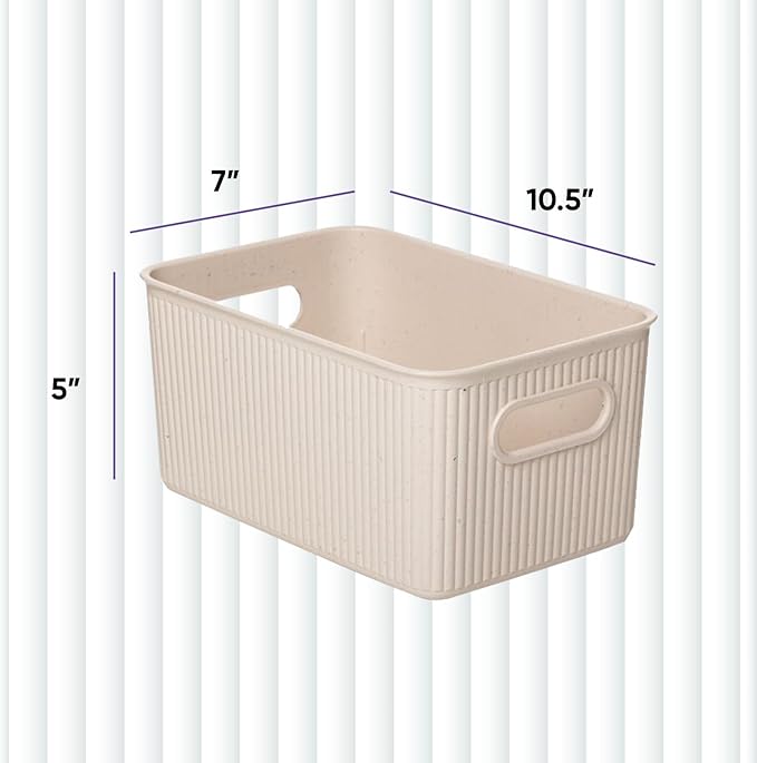 Superio Ribbed Collection - Eco-Friendly Decorative Plastic Basket Open Home Storage Bins Organizer, Medium (1 Pack) Container Boxes for Organizing Closet Storage Bins for Shelves 5 Liter