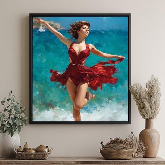 Paint by Numbers Kit for Adults Dance Paint by Numbers Sea DIY Crafts for Adults Canvas Paintings Kits, Hobbies for Women Art With Accessories for Home Wall Decor Art 16x16inch Without Frame H-79KN