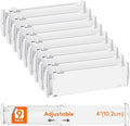 Lifewit 4" Tall 9 Pack Drawer Dividers, 35-56.5cm/13.8-22.2" Expandable Drawer Divider for Clothes, Adjustable Dresser Drawer Organizers, Drawers Separators for Dresser/Bathroom/Closet/Kitchen White